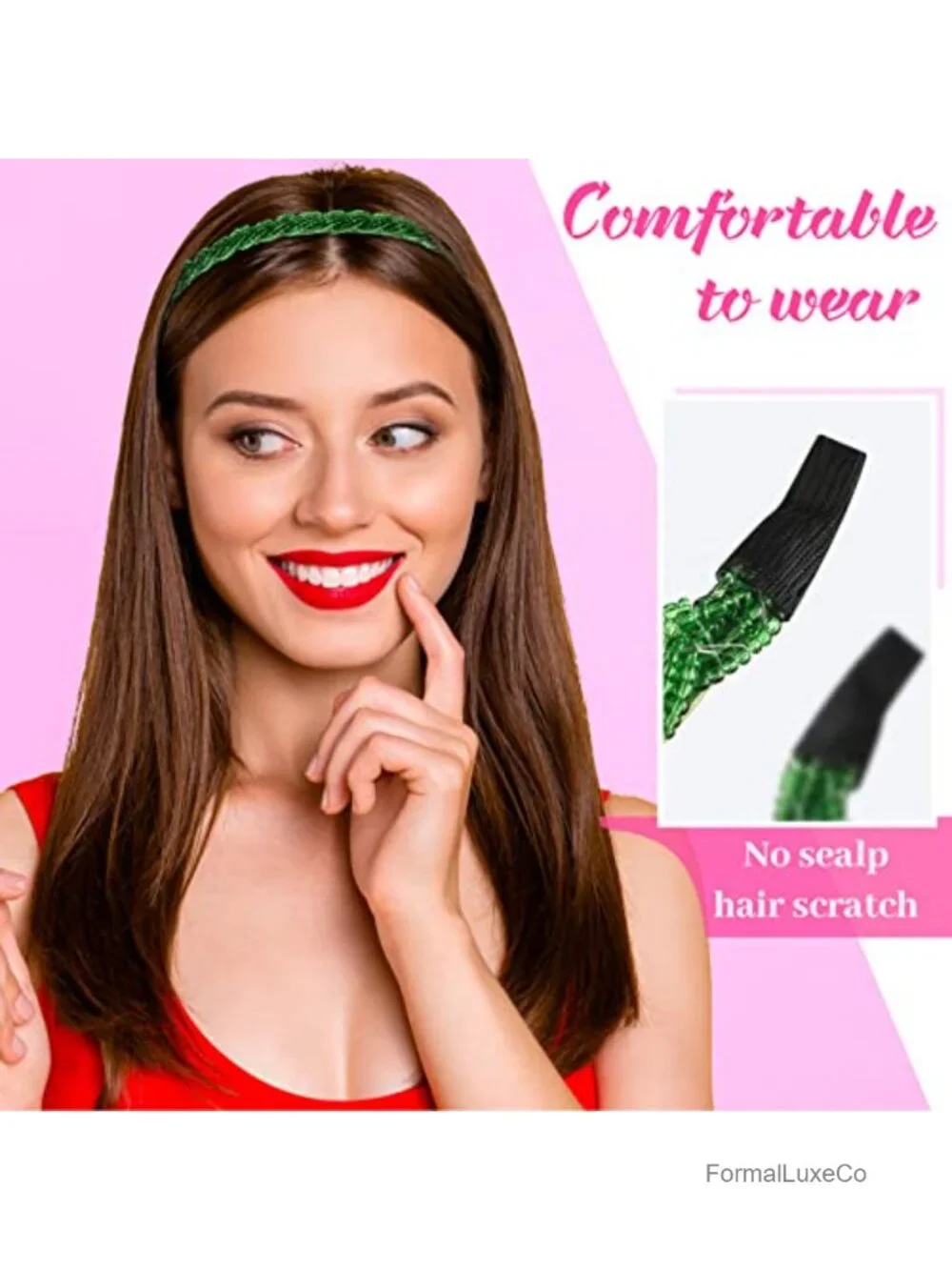6pc Beaded Headbands Crystal Hair Hoops for Women Sparkly Hair Accessories
